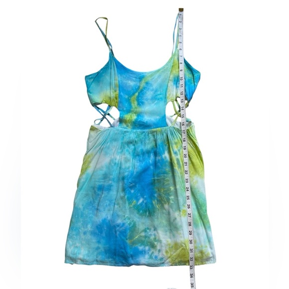 Cotton Candy Tie Dye Blue Green Cut Out Summer Mini Dress Size Medium - Picture 12 of 16